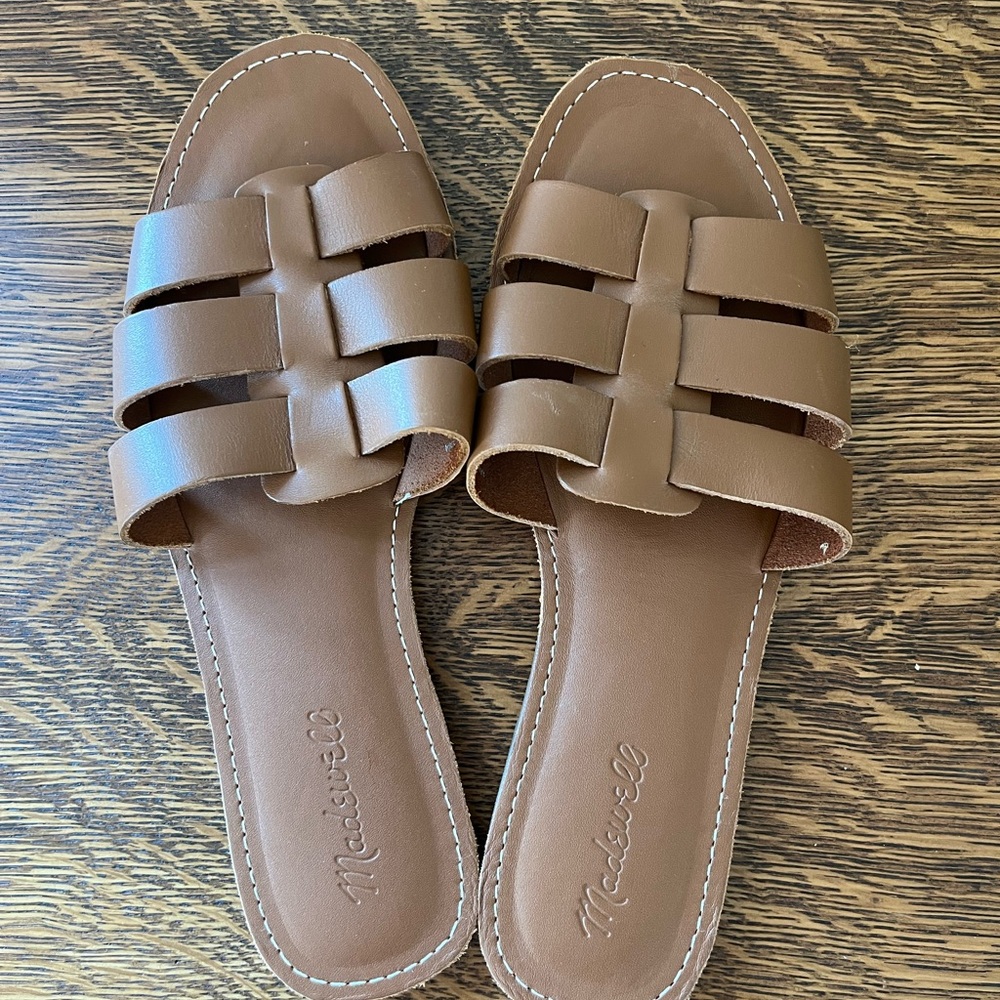 Madewell Boardwalk Fisherman Tan Leather Slide Sandals